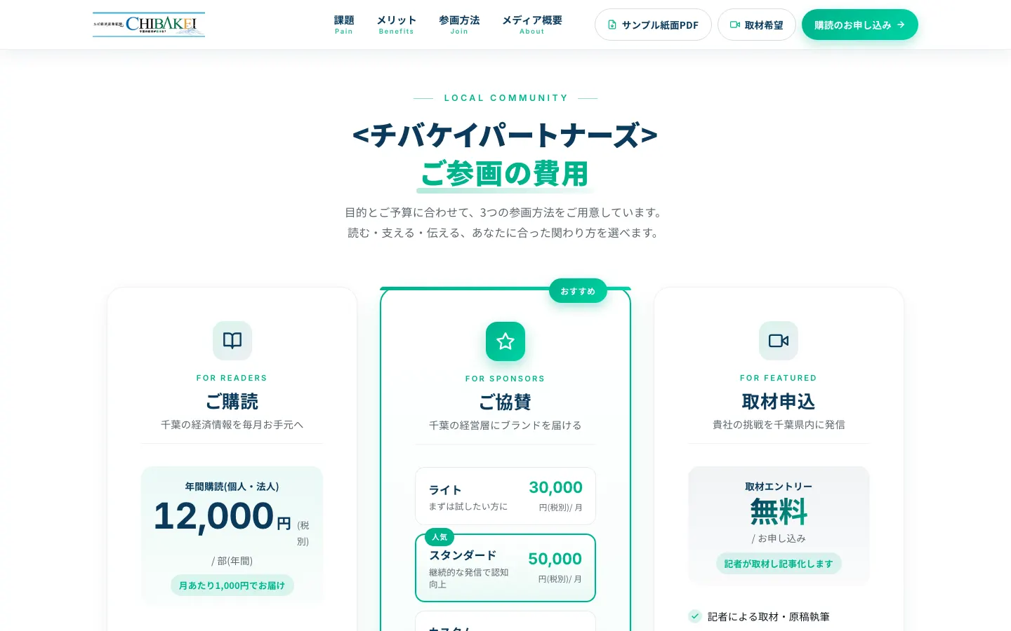 ちば経済産業新聞 のページ内の画面 2（PC）