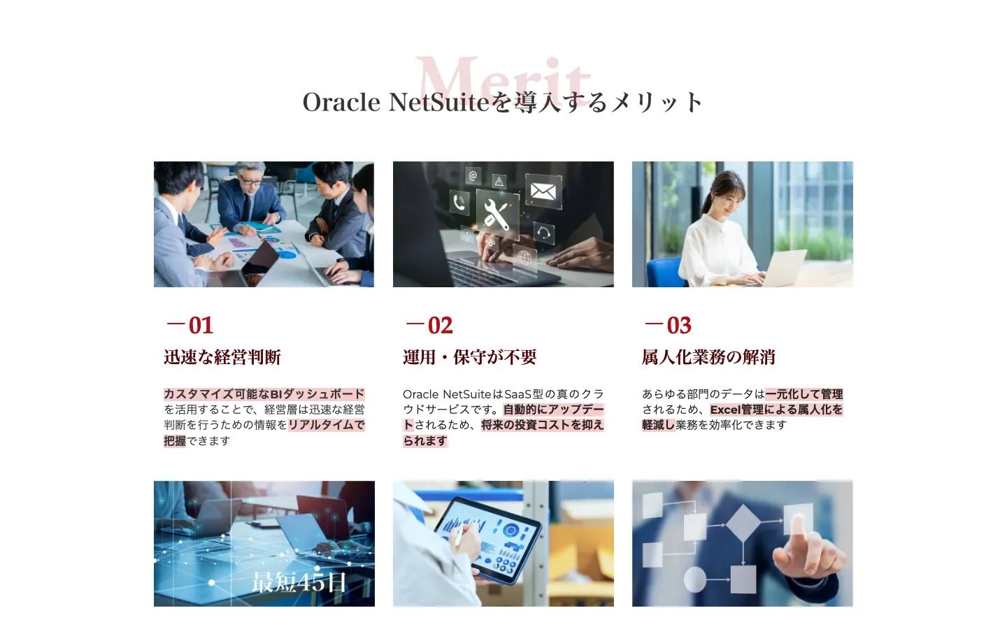 Oracle NetSuite 導入支援 のページ内の画面 1（PC）