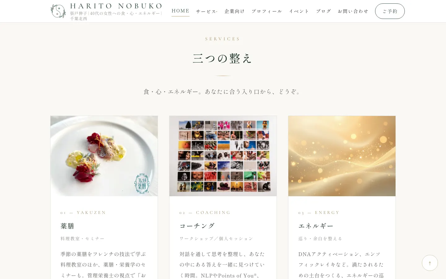 HARITO NOBUKO のページ内の画面 1（PC）