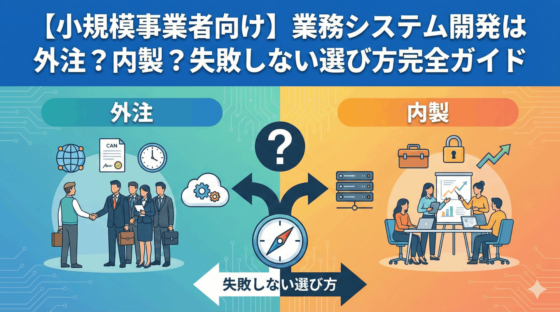 【小規模事業者向け】業務システム開発は外注?内製?失敗しない選び方完全ガイド