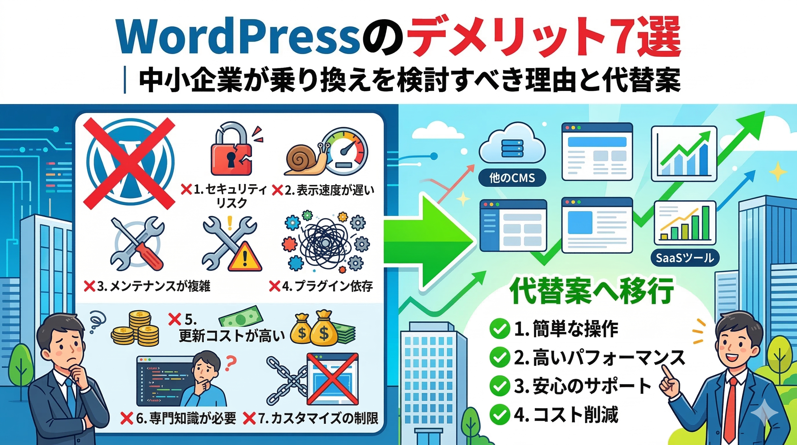 WordPressのデメリット7選｜中小企業が乗り換えを検討すべき理由と代替案